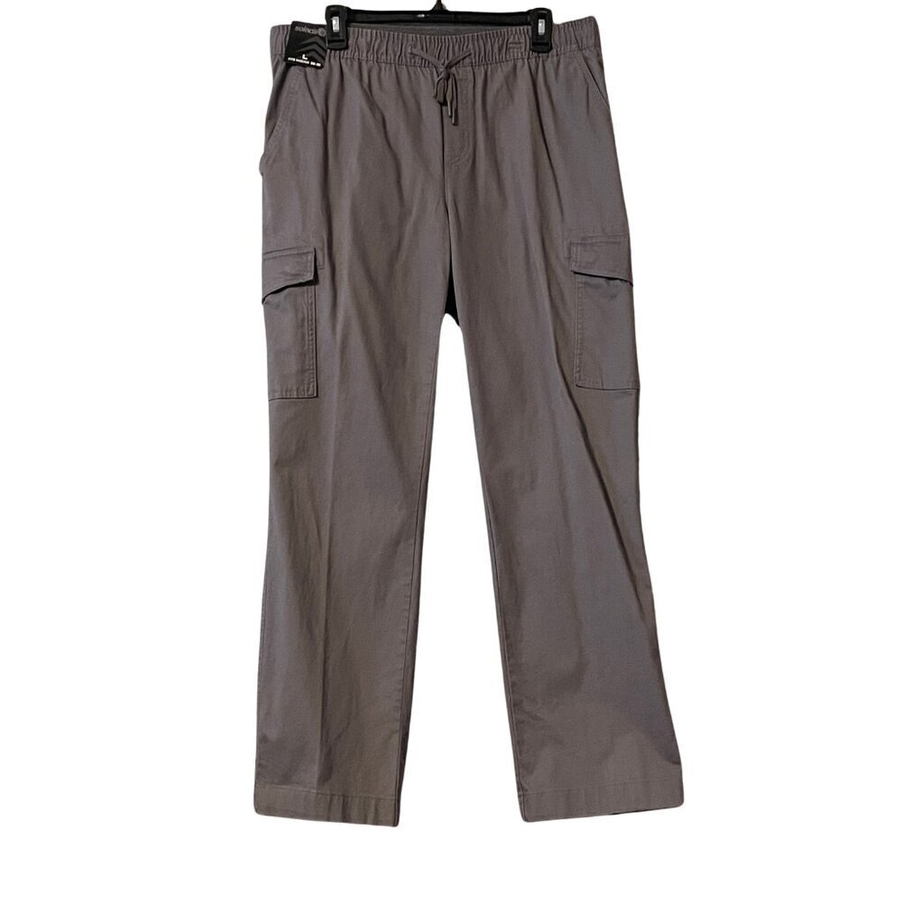 NWT Solaris Men's Drawstring Elastic Waist Cargo Pants in Medium Grey Sz. L